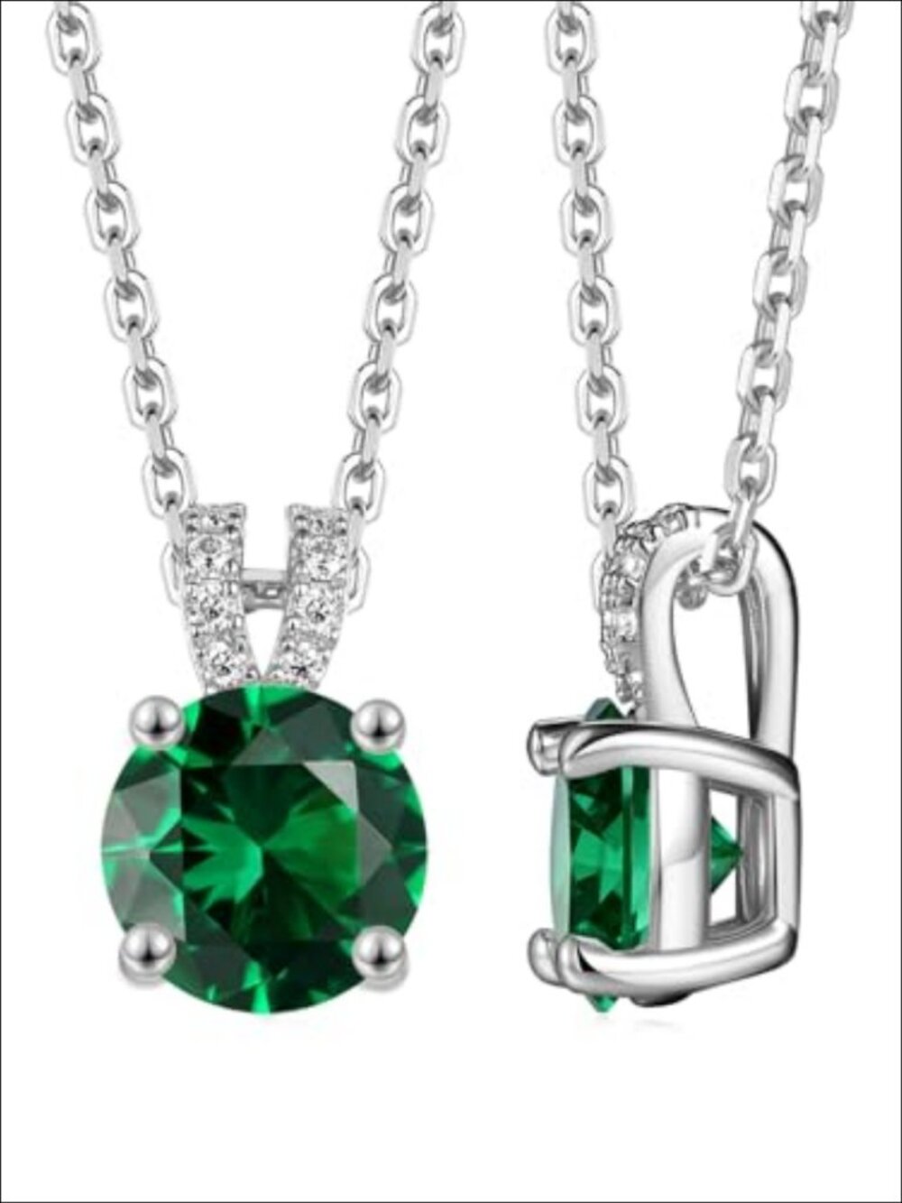 Emerald Pendant Necklace 925 Sterling Silver Round Cut with Moissanite Accents
